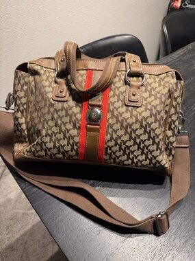 🇺🇸🎉New York & Company Brown Patterned Canvas Shoulder Bag with Leather Trim